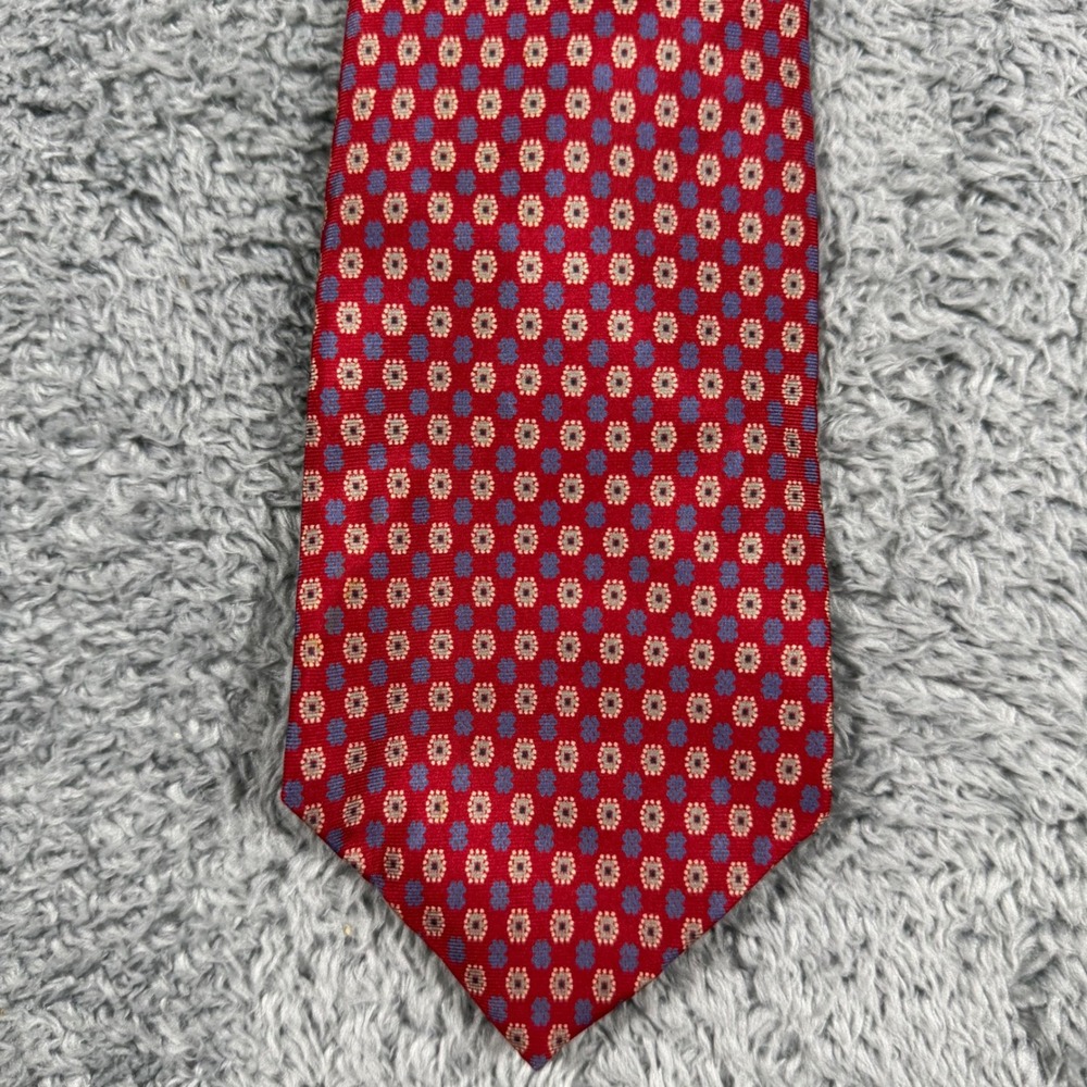 Vintage Christian Dior Silk Tie Mens Red Geometric All Over Medallion‎ USA MAde